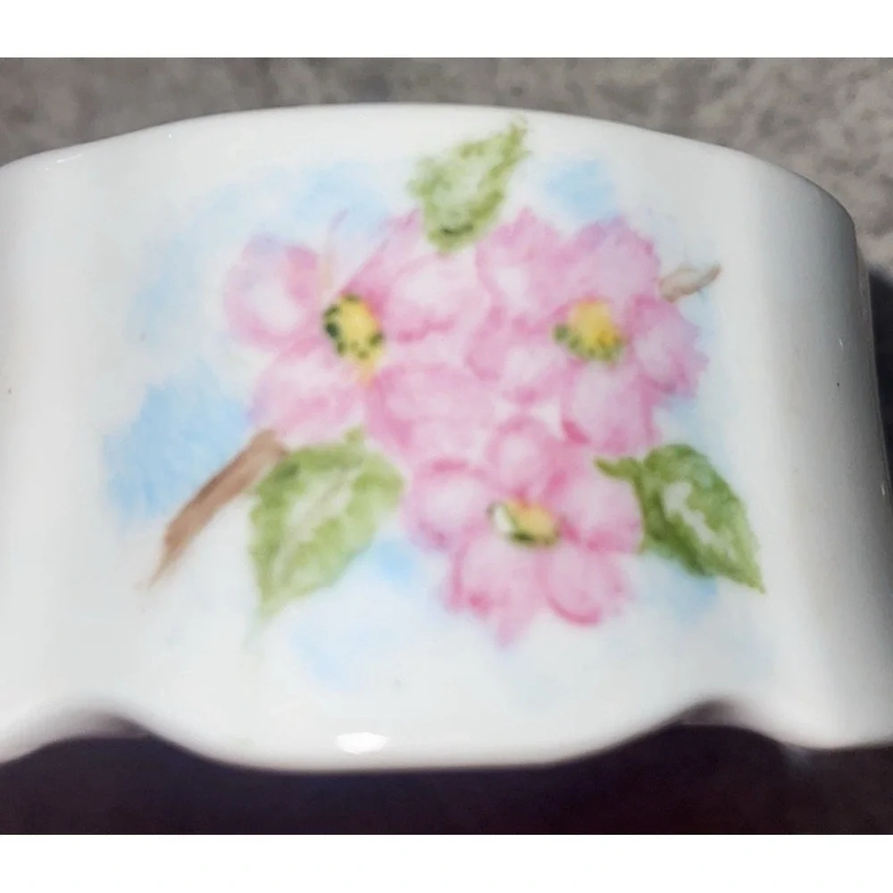 VTG painted China Trinket jewelry Dish Lid flowers Cottage-core Granny Scotland